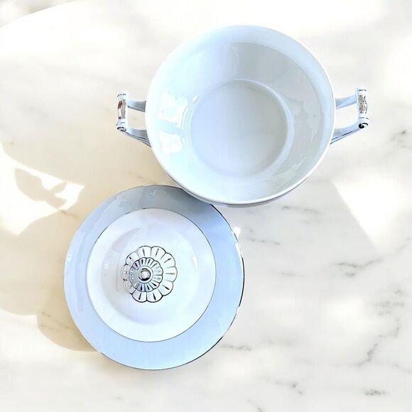 Seyei Fine China Nagoya Japan 398 China Casserole Dish Gray Platinum Silver - Picture 6 of 11